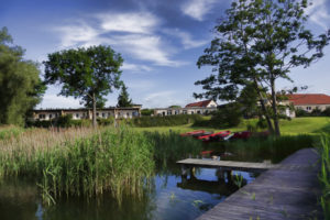 Blick auf Bungalow vom See aus